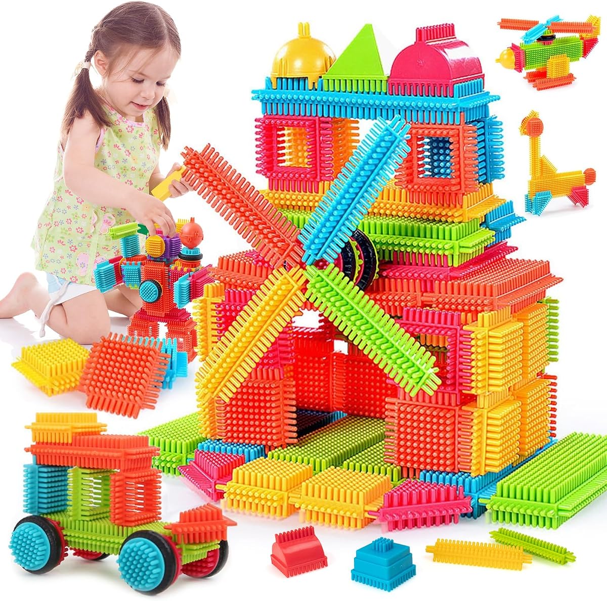 100 Pcs Bristle Shape Building Blocks Toy Set for toddlers Kids