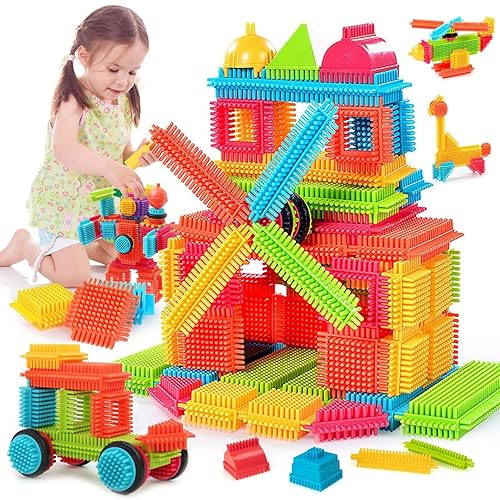 Teytoy 100 Pcs Bristle Shape Building Blocks Toy Set for