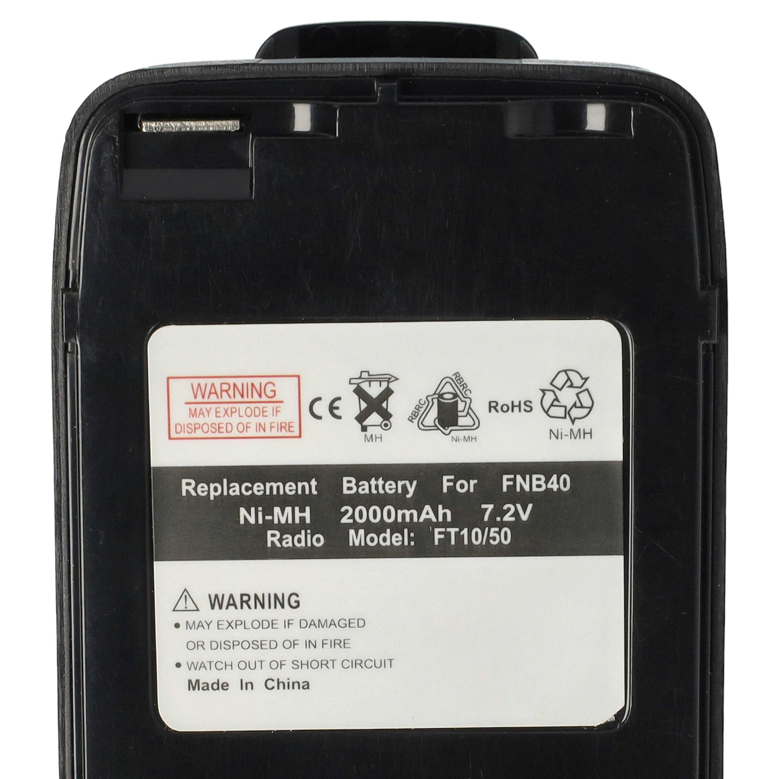 vhbw Akumulator kompatybilny z Vertex/Yaesu FT50R | FT-10R, FT40R, FT10R, FT-40R, krótkofalówka (2000 mAh, 7,2 V, NiMH) + klips do paska