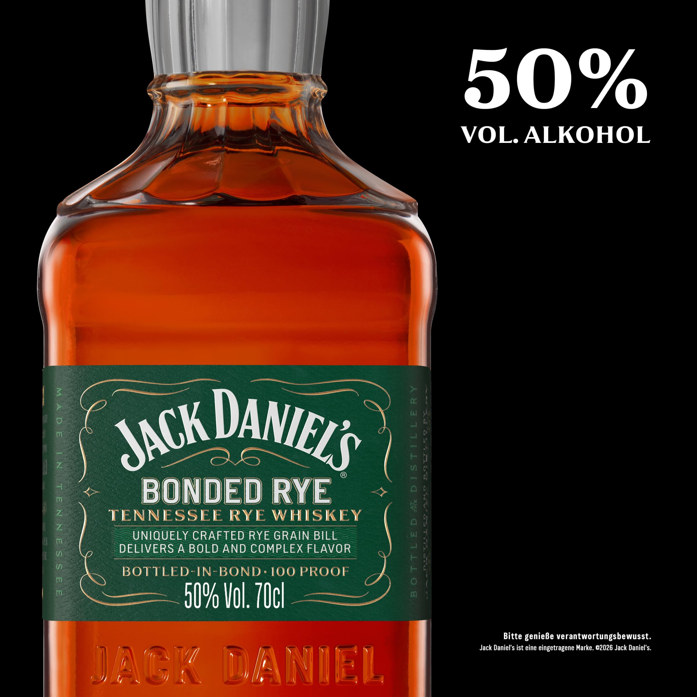 Jack Daniel's Bonded Rye - Tennessee Whiskey - Super Premium - Geschenkempfehlung- Komplexer Geschmack mit Noten von Trockenfrüchten, Toffee und Karamell-0.7L/50% Vol.