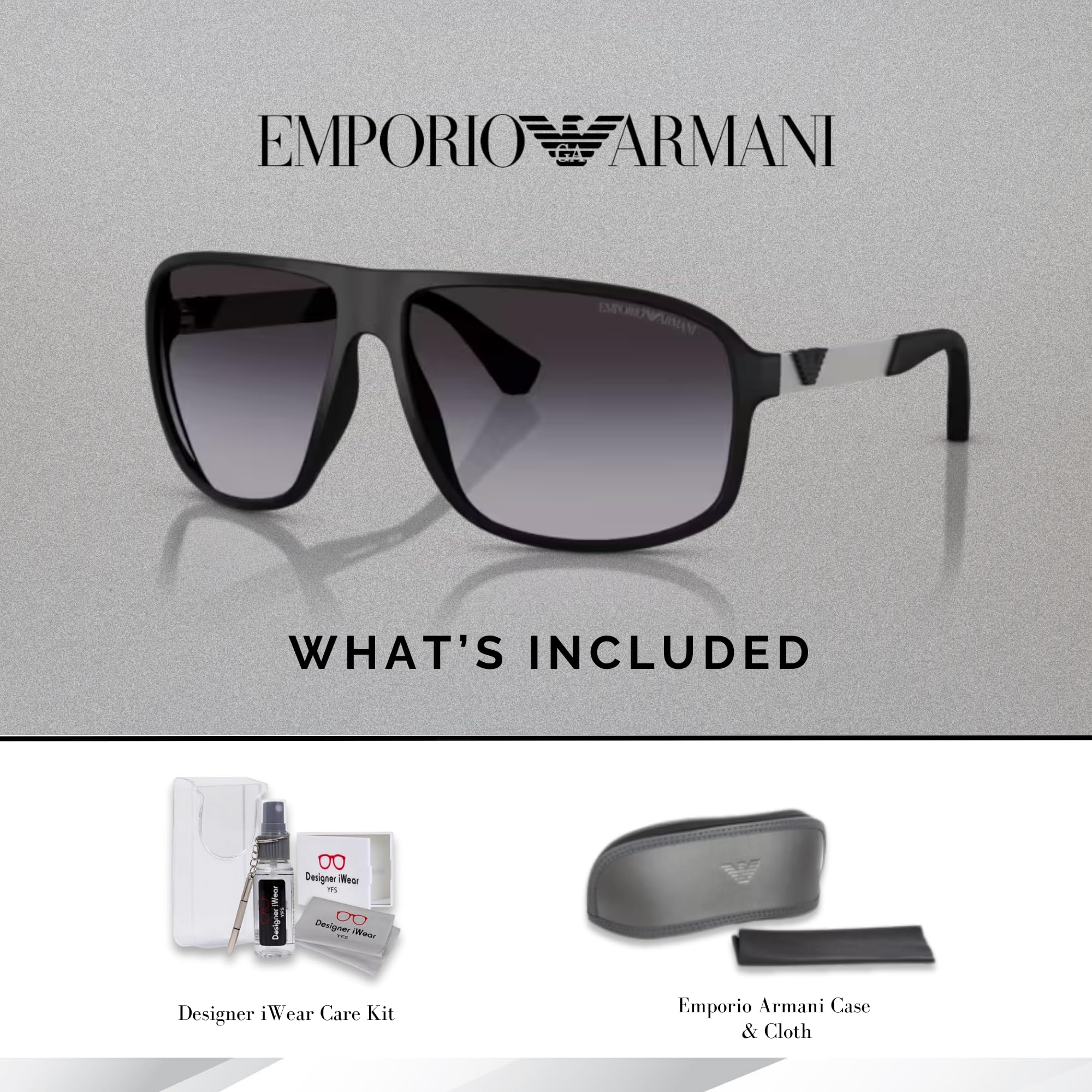 Emporio Armani EA4029 50638G 64M Black Rubber/Grey Gradient Square Sunglasses For Men + BUNDLE with Designer iWear Eyewear Kit