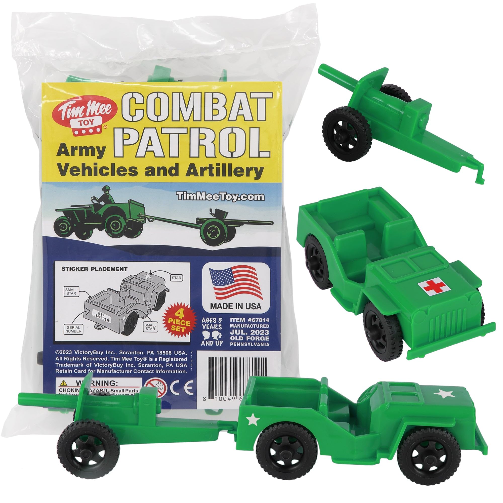 TimMee Combat Patrol Willys & Artillery - Green 4pc Playset USA Made