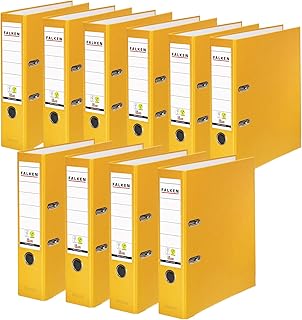 Falken - Archivador de plástico (10 unidades, 8 cm de ancho, DIN A4, color amarillo, con ranura para archivadores, para oficina, con ranuras), color amarillo