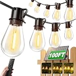 50FT Outdoor String Lights LED, S14 Shatterproof Bulbs (15+1), Waterproof Dimmable Patio Lights for Backyard, Porch, Garden - Connectable Commercial Grade
