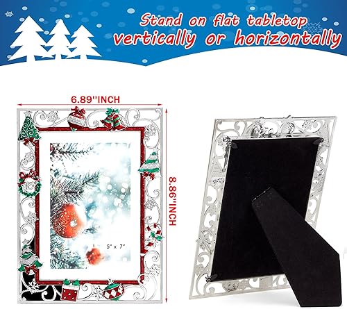 Miniatura 8 de Marco de fotos de Navidad de 5 x 7 pulgadas, marco de fotos de metal, marcos de fotos de Feliz Navidad, para escritorio, mesa, adornos de Navidad