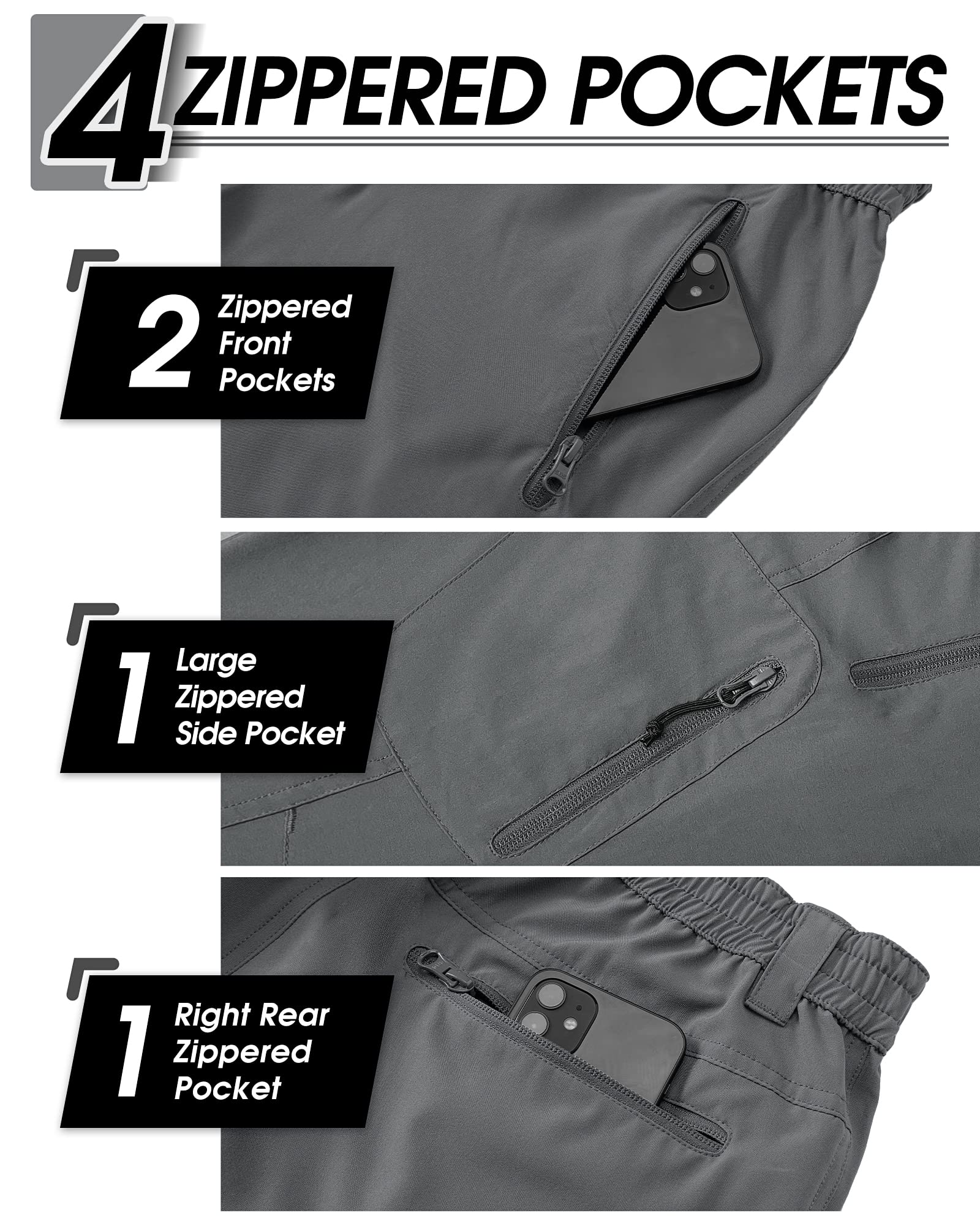 33,000ft Homme Shorts de Randonnée 3/4 Capri Pantalon Cargo Décontracté Pantacourt avec Poches Zippées