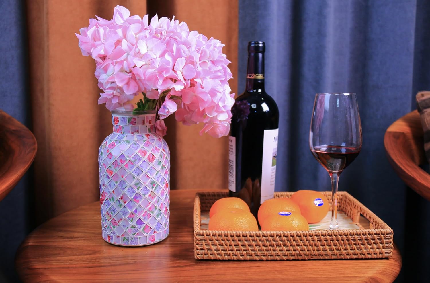 7.9" H Pink Mosaic Glass Vase, Decorative Flower Vase, Modern Midsize Decor for Bedroom, Living Room, Kitchen, Office, Wedding - Unique Gift - Image 2