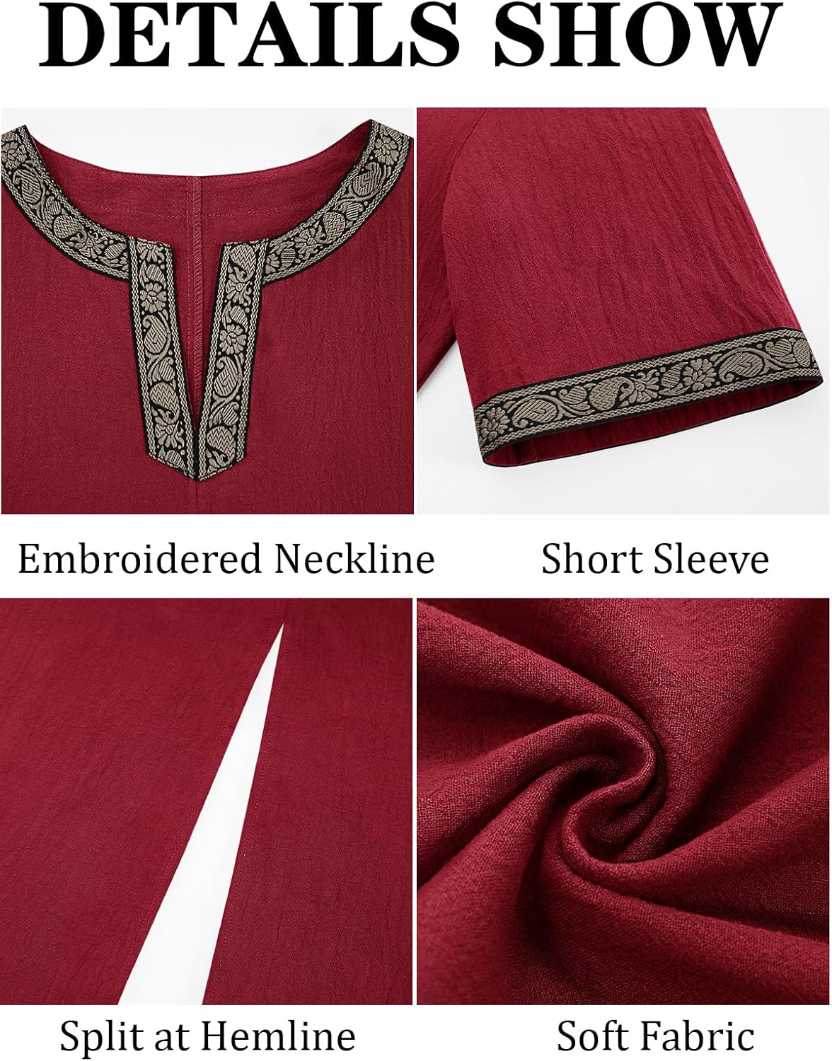 Runcati Mens Medieval Pirate Costume Tunic Renaissance Knight Warrior Viking LARP Halloween Tops - Image 5