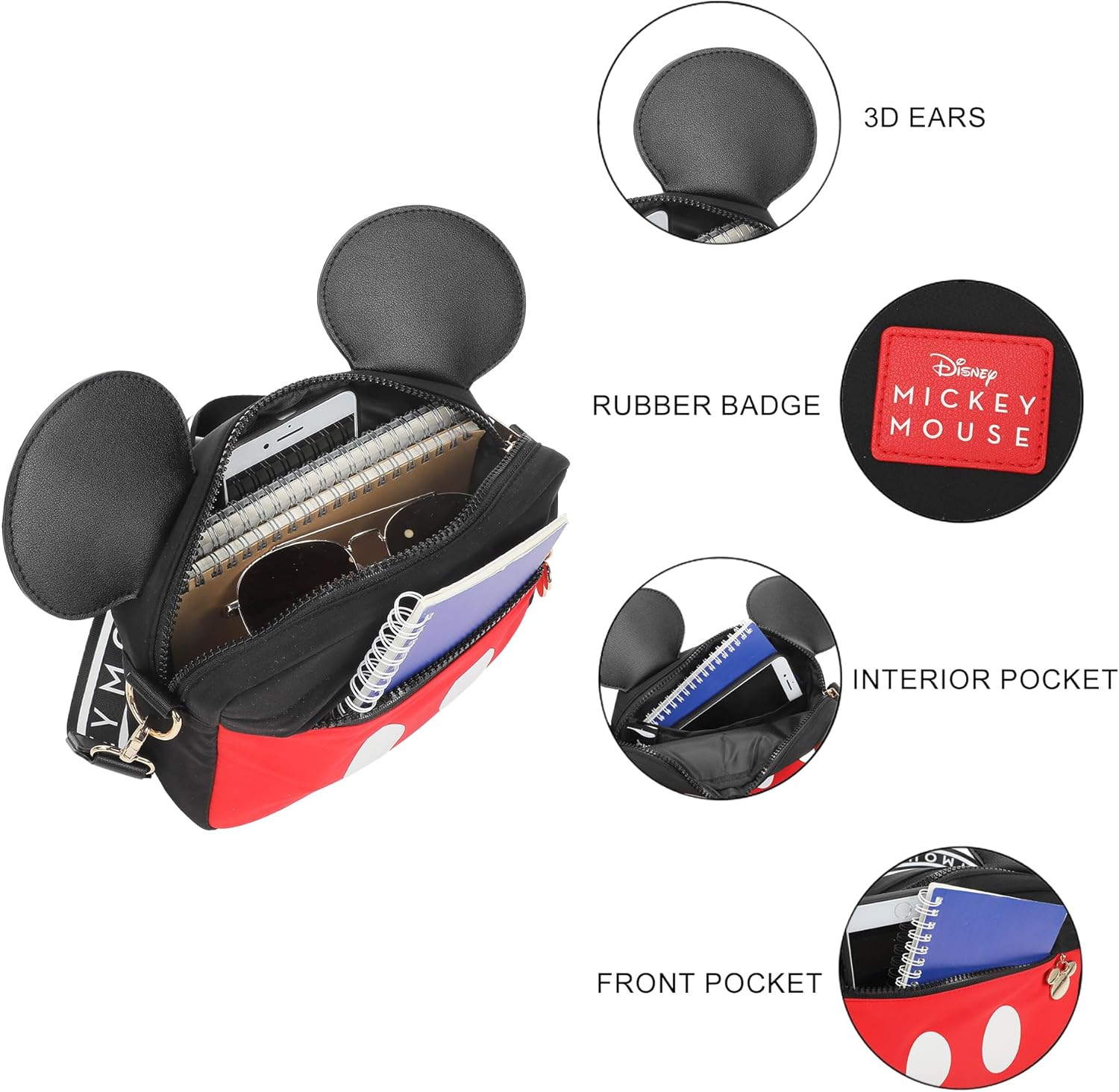 Disney Mickey Mouse Ears & Shorts Black 7" Crossbody Bag