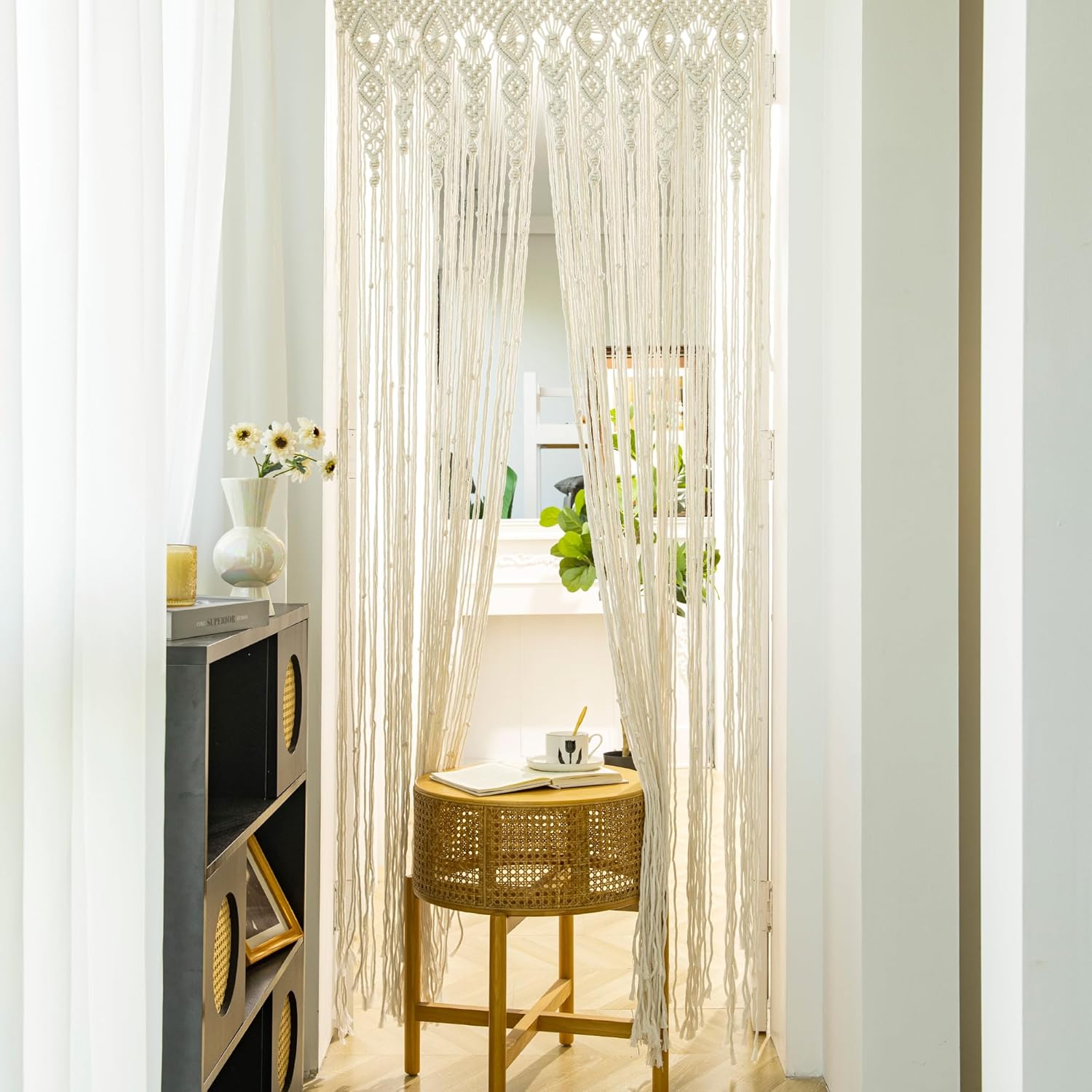 Macrame Door Curtain Bohemian Curtains for Windows Handwoven Boho Wall Hanging for Doorways Room Dividers Bedroom Decor Wedding Tapestry Living Room Farmhouse Cottage 35x70 inch