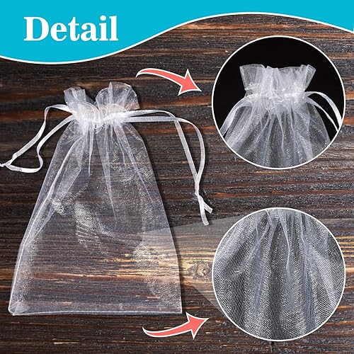 Miniatura 3 de Sukh 100pcs Organza Bags 5''x7'' - White Sheer Mesh Drawstring Bags for Jewelry, Soap, Fruits, Candy, Small Gift Bags for Weddings, Valentine's Day