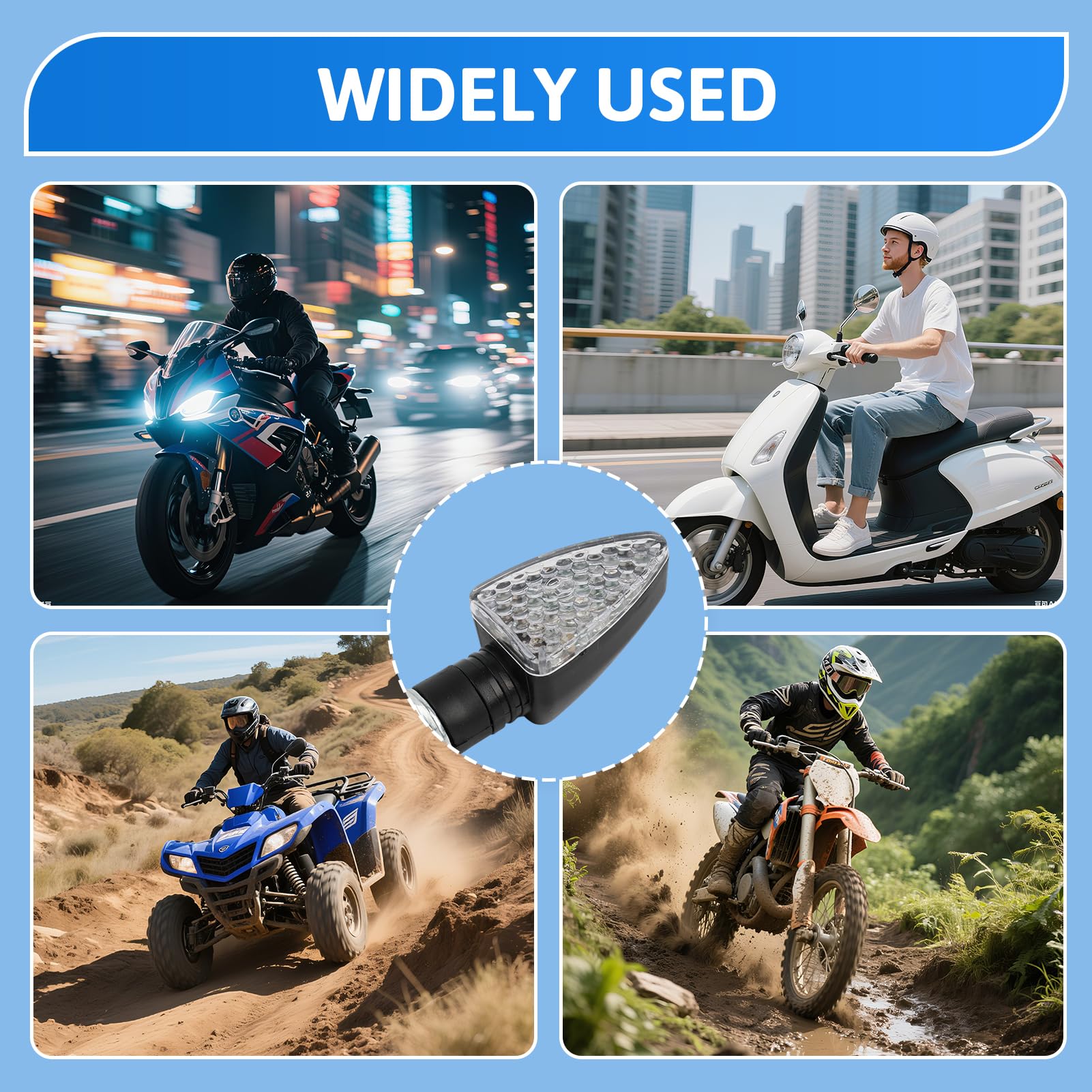 4 Clignotants LED Moto Amber 12V - 15 LEDs Par Feu, étanches, Universels Pour Scooter, Quad, Trottinette