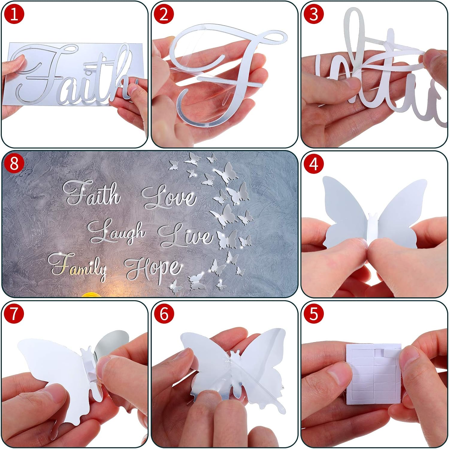 Download Buy 3d Acrylic Mirror Wall Decor Stickers Diy Silver Faith Live Laugh Hope Love Family Butterfly Removable Mural Stickers For Home Office School Teen Dorm Room Mirror Wall Decoration Decal Online In