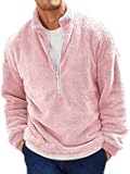 Mens Fuzzy Sherpa Sweatshirt Quarter Zip Pullover Long Sleeve Winter Fall Fleece Outwear
