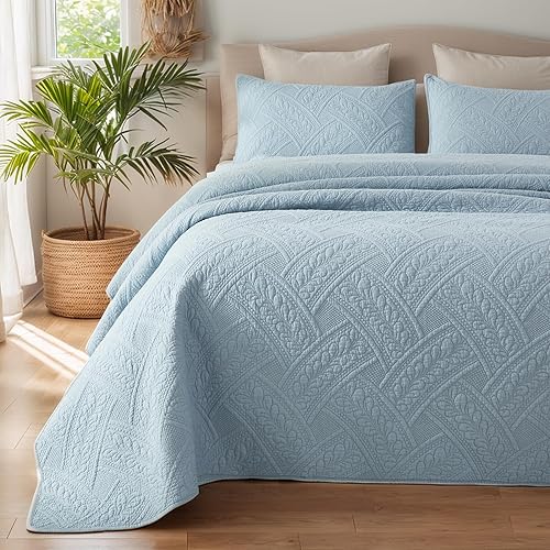 Miniatura 10 de Brandream Juego de edredón tamaño Queen de algodón, elegante, gris noble, juego de colcha de lujo, 3 piezas