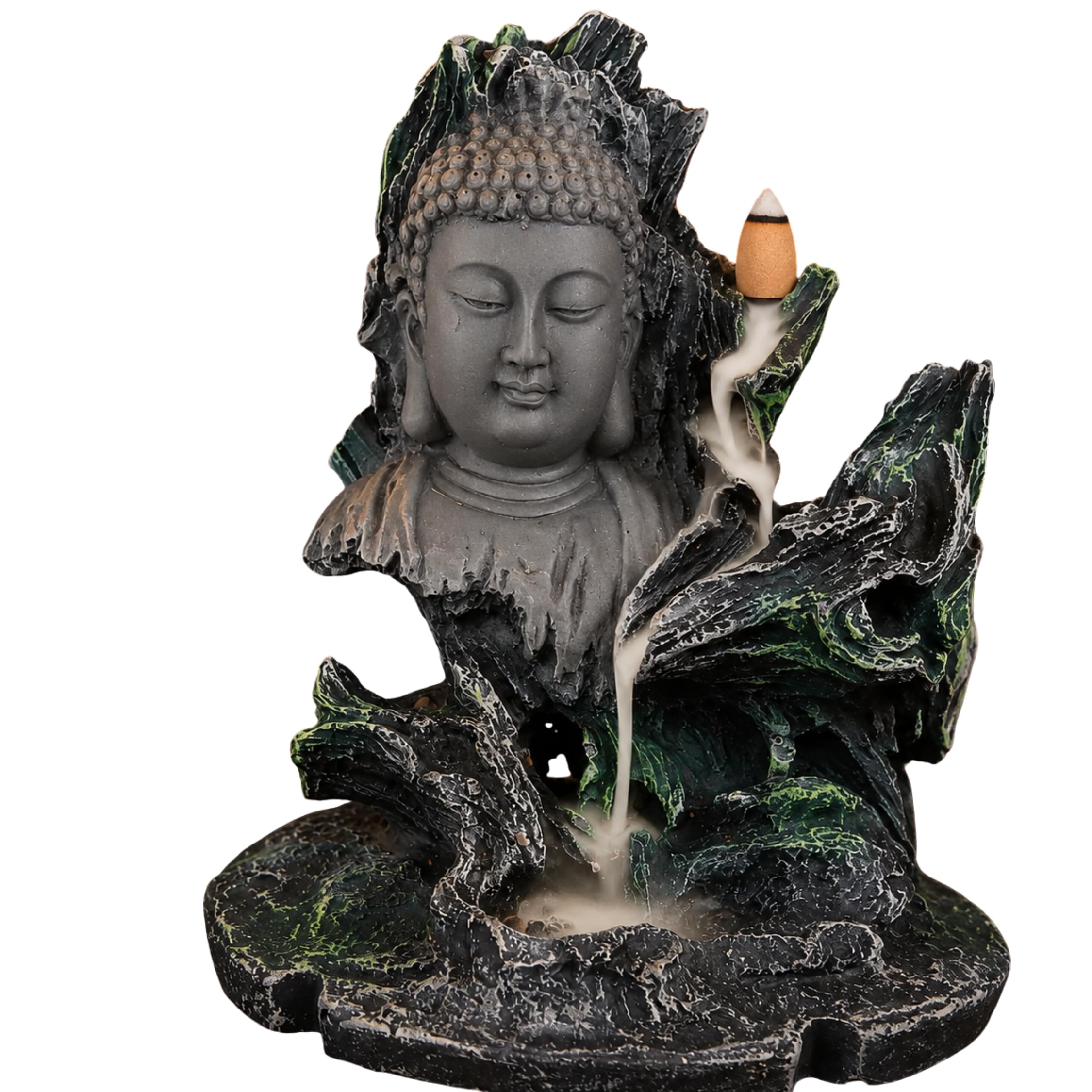 Buddha Backflow Incense Burner Waterfall Smoke Fountain | Handcrafted Resin Incense Holder for Cone Incense | Zen Meditation Decor for Home, Office, Yoga Room & Temple 28L X 18W-image-9
