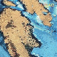 Vista 3 de LQIAO - Tela de lentejuelas de The Yard Reversible Auqa a Gold - Tela abatible de malla de sirena con purpurina de lino para vestido de boda, mesa