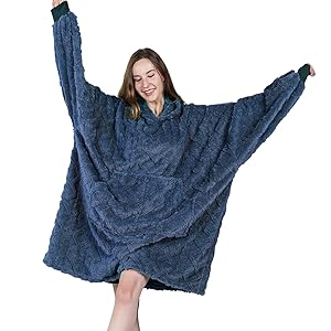 MIZZEO Microfiber Wearable Blanket, Oversized Light Wearable Blanket Hoodie for Adults, Cozy Soft Warm Plush Hooded Blanket Gifts for Women, One Size Fits All (Navy)