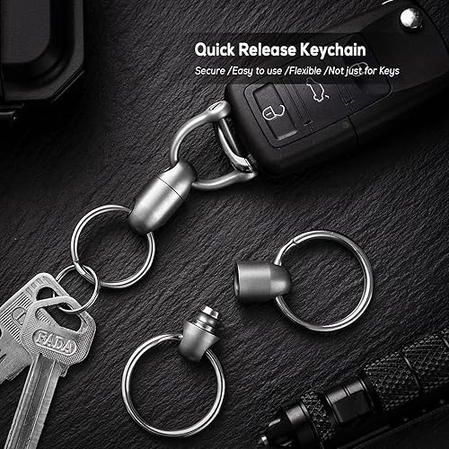 Miniatura 6 de TISUR Titanium Quick Release Keychain, Pull Apart Detachable Keychain Swivel Car Key Holder Accessories Llavero