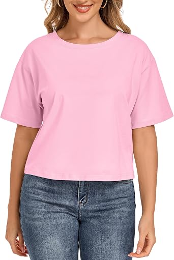 Crop Tops for Women Oversized Tshirts Short Sleeve Crew Neck Casual Loose Summer Cropped T Shirts for Women