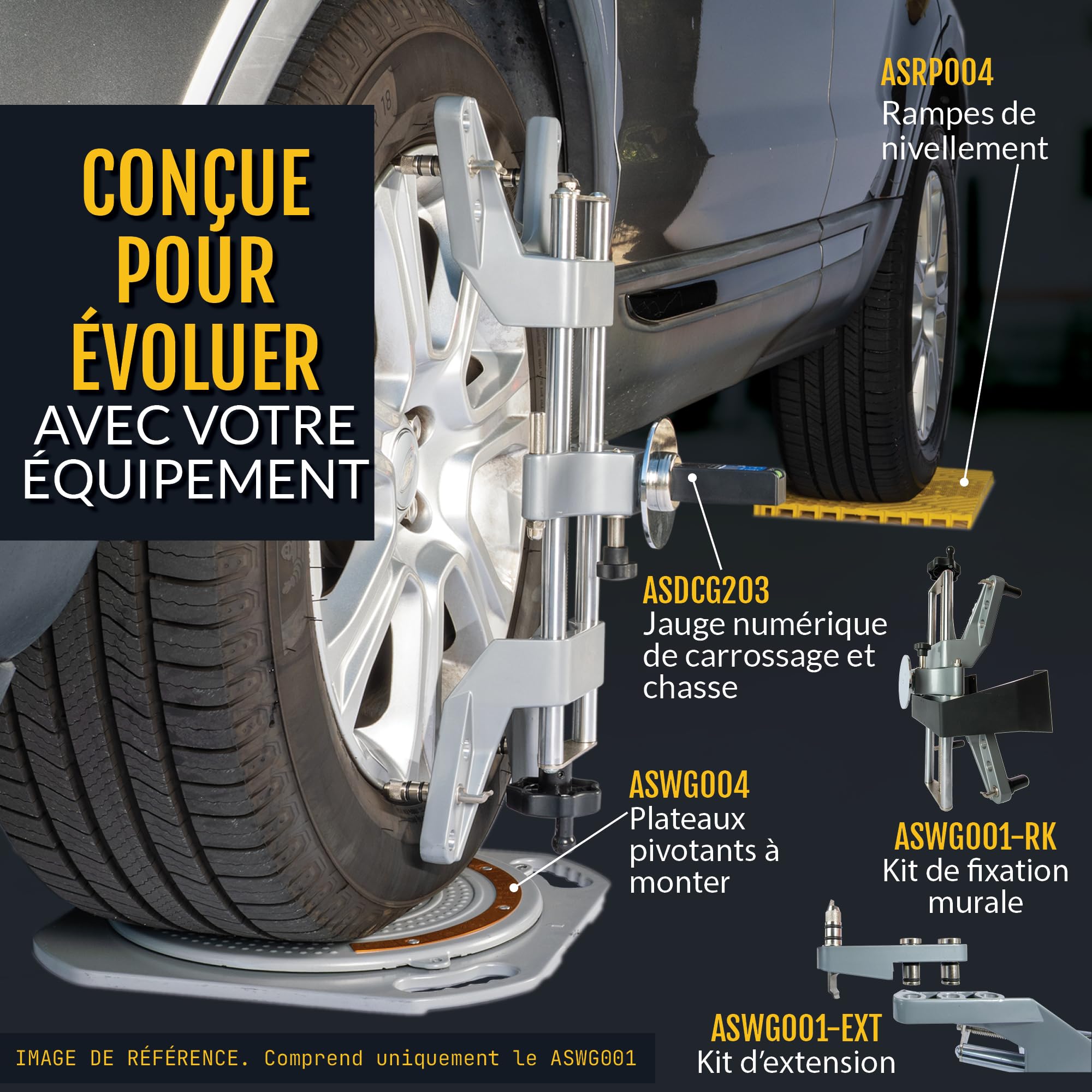 AutoSolo Serre-Roue d'Alignement Économique - Outil Mécanique Auto DIY avec Adaptateur Magnétique pour Carrossage - Jantes 28-63 cm (11-25 po)