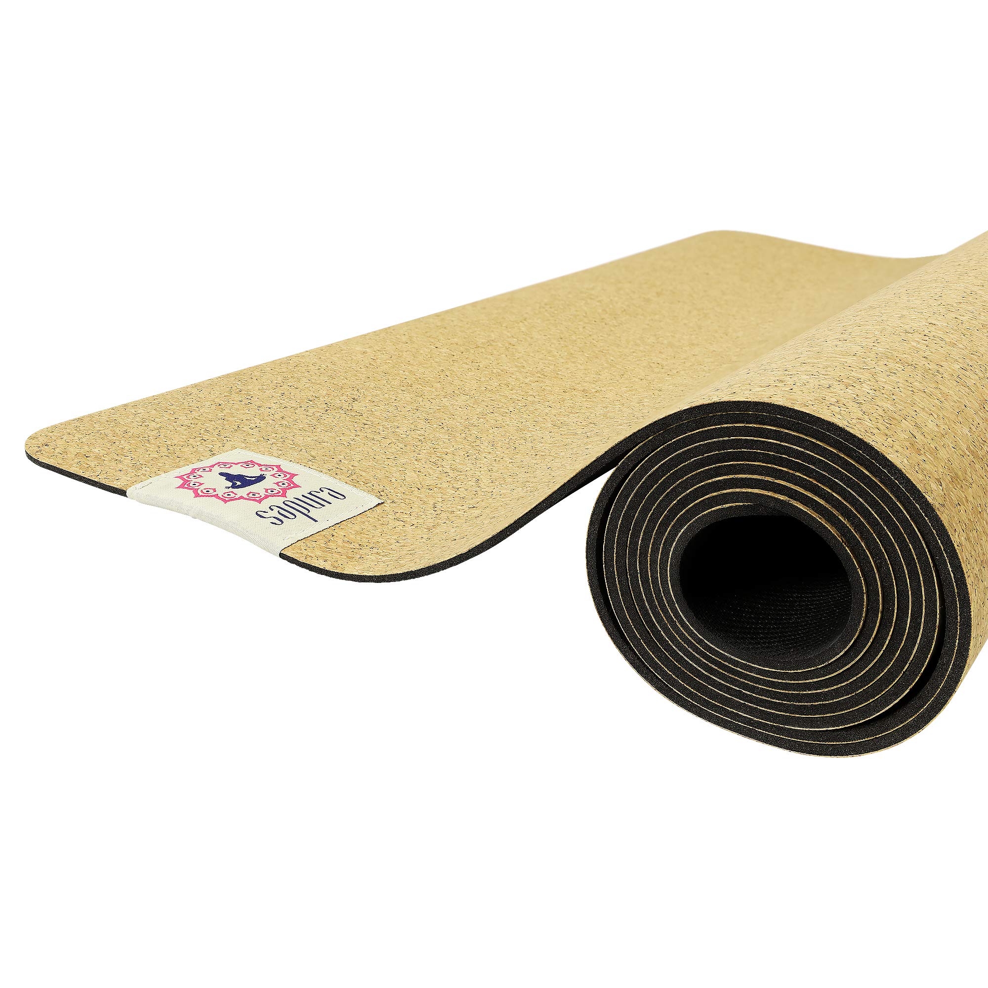 sapura health Yogamatte Kautschuk Kork 190 cm lang ✓ rutschfest ✓ Schwarz ✓ Tragegurt