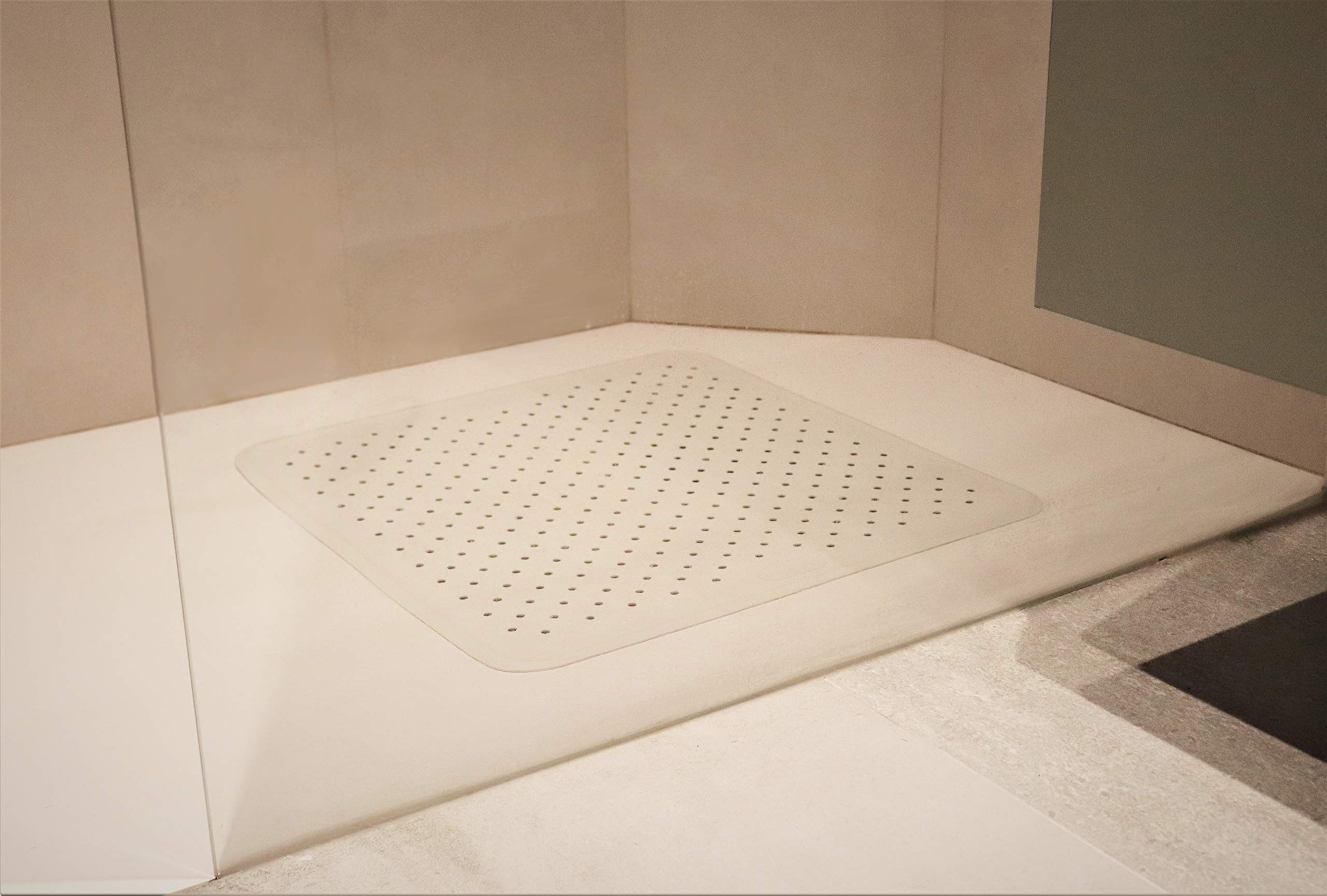KMINA Duschmatte rutschfest 43x43 cm, Antirutschmatte Dusche aus 100% Naturkautschuk, Duschmatten Quadratisch gegen Schimmel, Badematte Waschbar bis 70 Grad, Weiß
