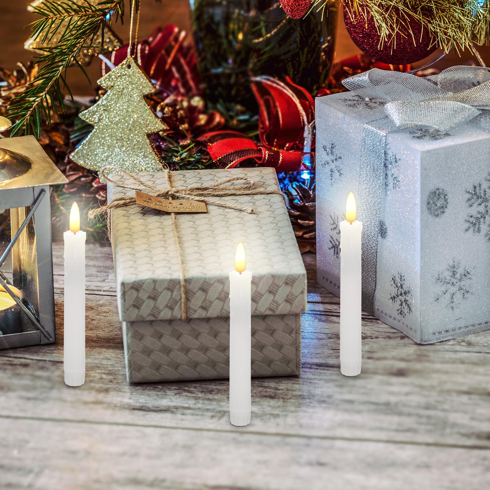 6 Velas Cónicas LED sin Llama de Plástico con Mando para Ambiente Navideño