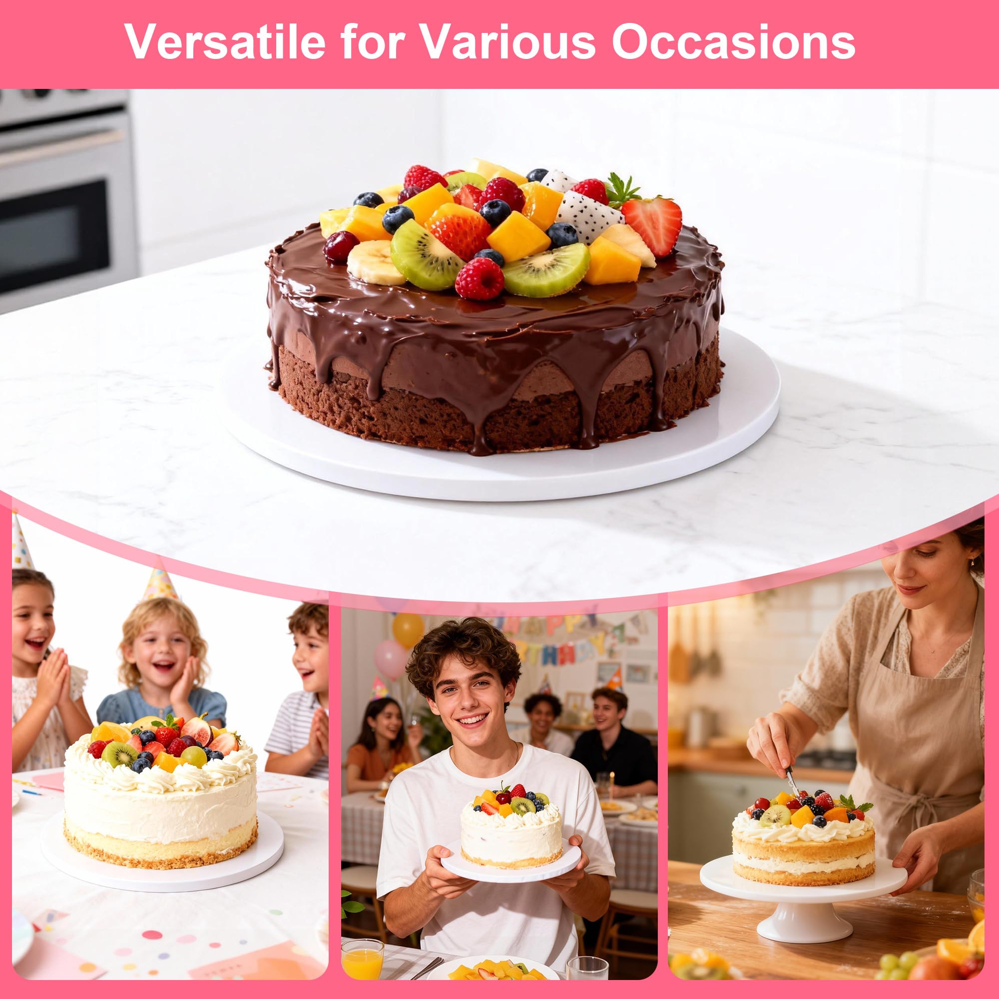 6 Pcs Sottotorta Tondo 25 cm, Vassoio Torta Rotondo Riutilizzabile in Cartone da 12 mm di Spessore, Bianco Sottotorta, Sottotorta per Torte da 6-10 Pollici e Dolci, per Feste, Compleanni e Matrimoni
