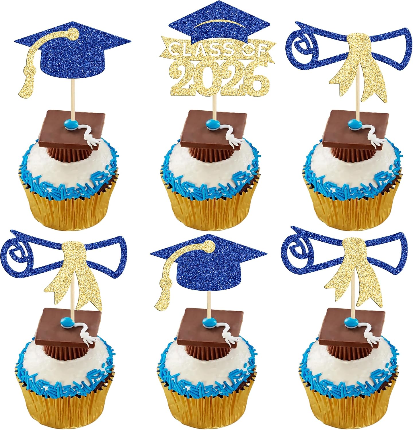 Amazon.com: Gyufise 24Pcs 2026 Graduation Cupcake Toppers Glitter Class ...