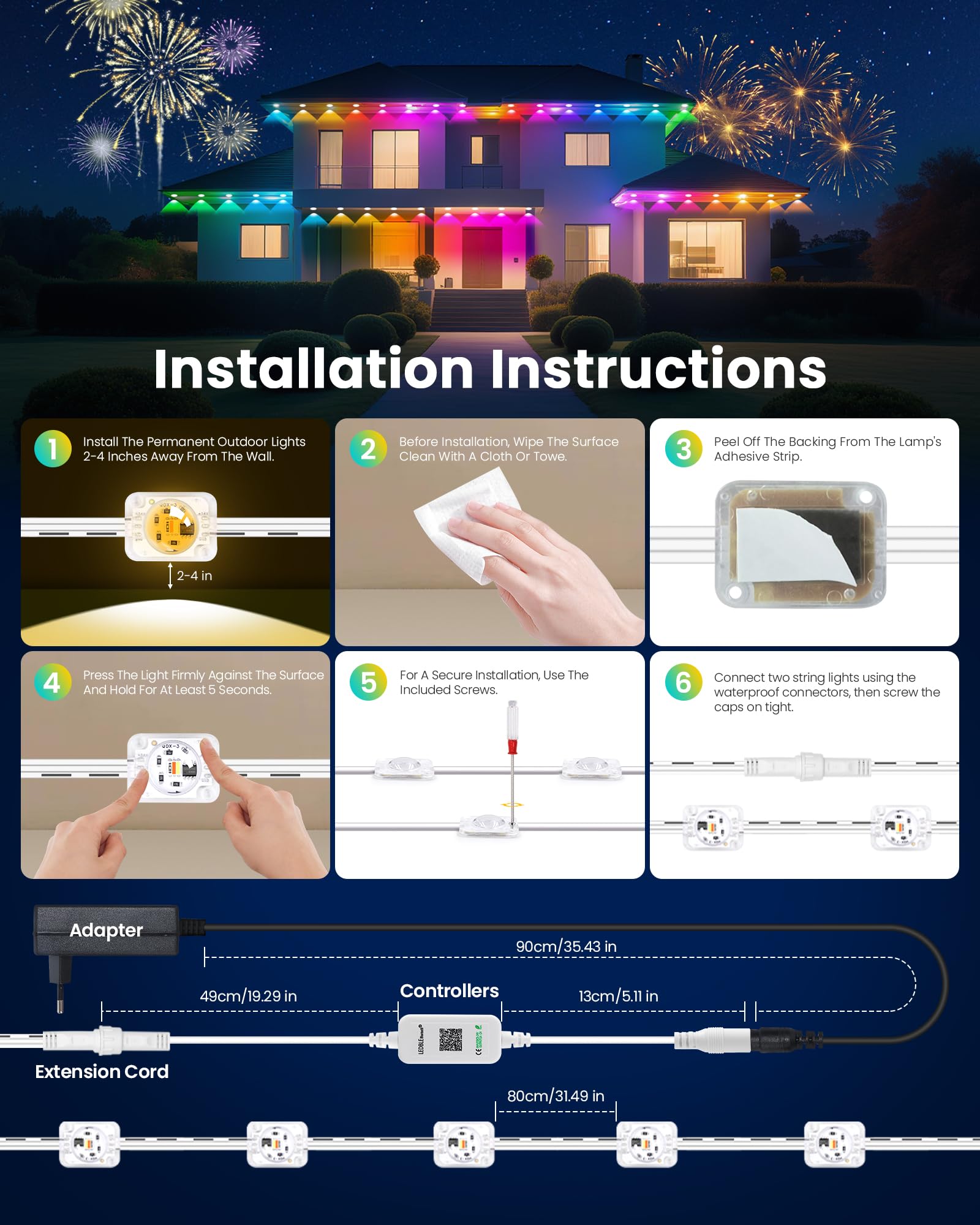 Permanente Außenbeleuchtung Smart RGBIC Wasserdicht Trauflichter, Bluetooth Außenleuchten Lichtschläuche Outdoor LED Stripe, Mehreren Szenenmodi (45 Meter (3 Rollen à 15M))