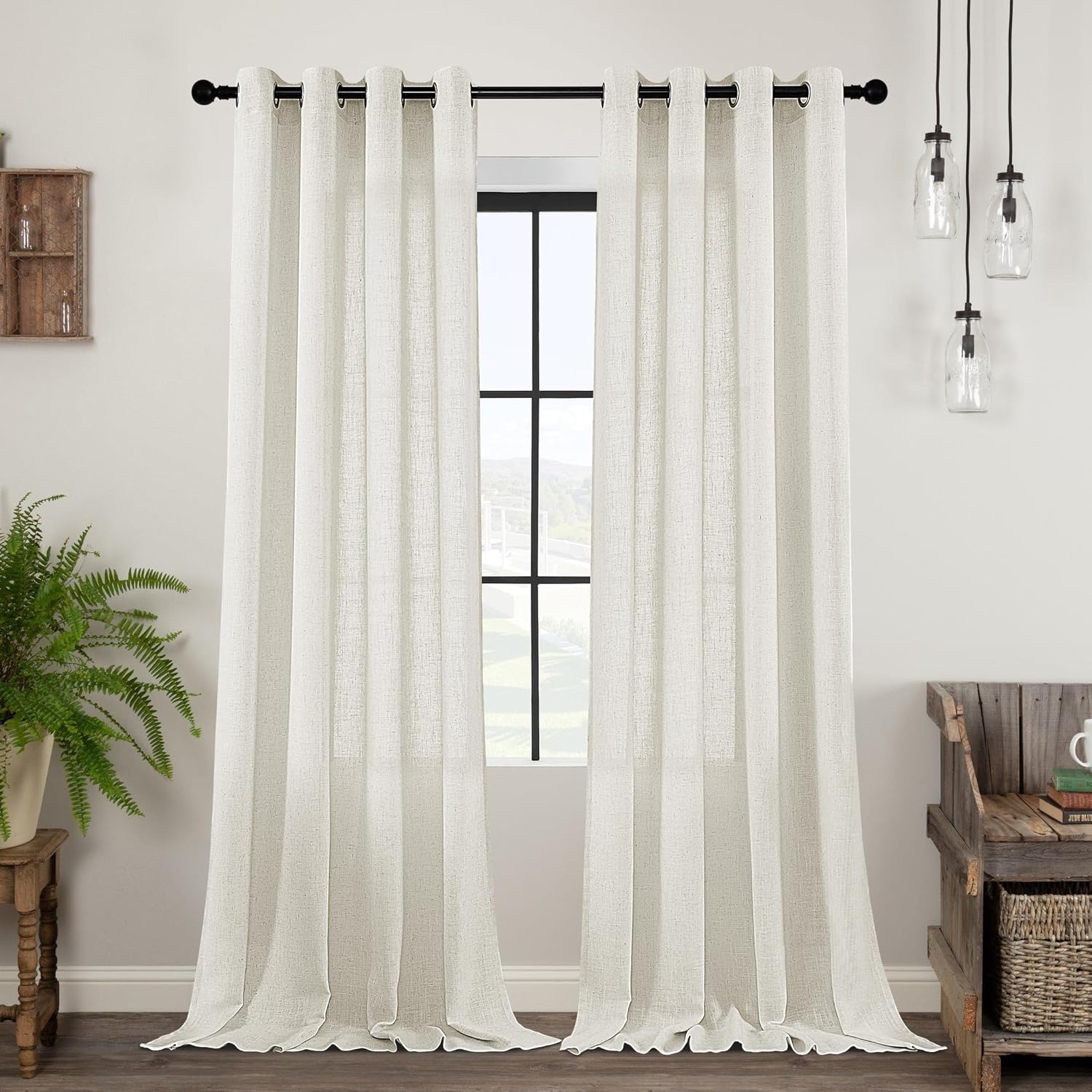 SHECUTE Linen Curtains 84 Inch Length 2 Panels Set for