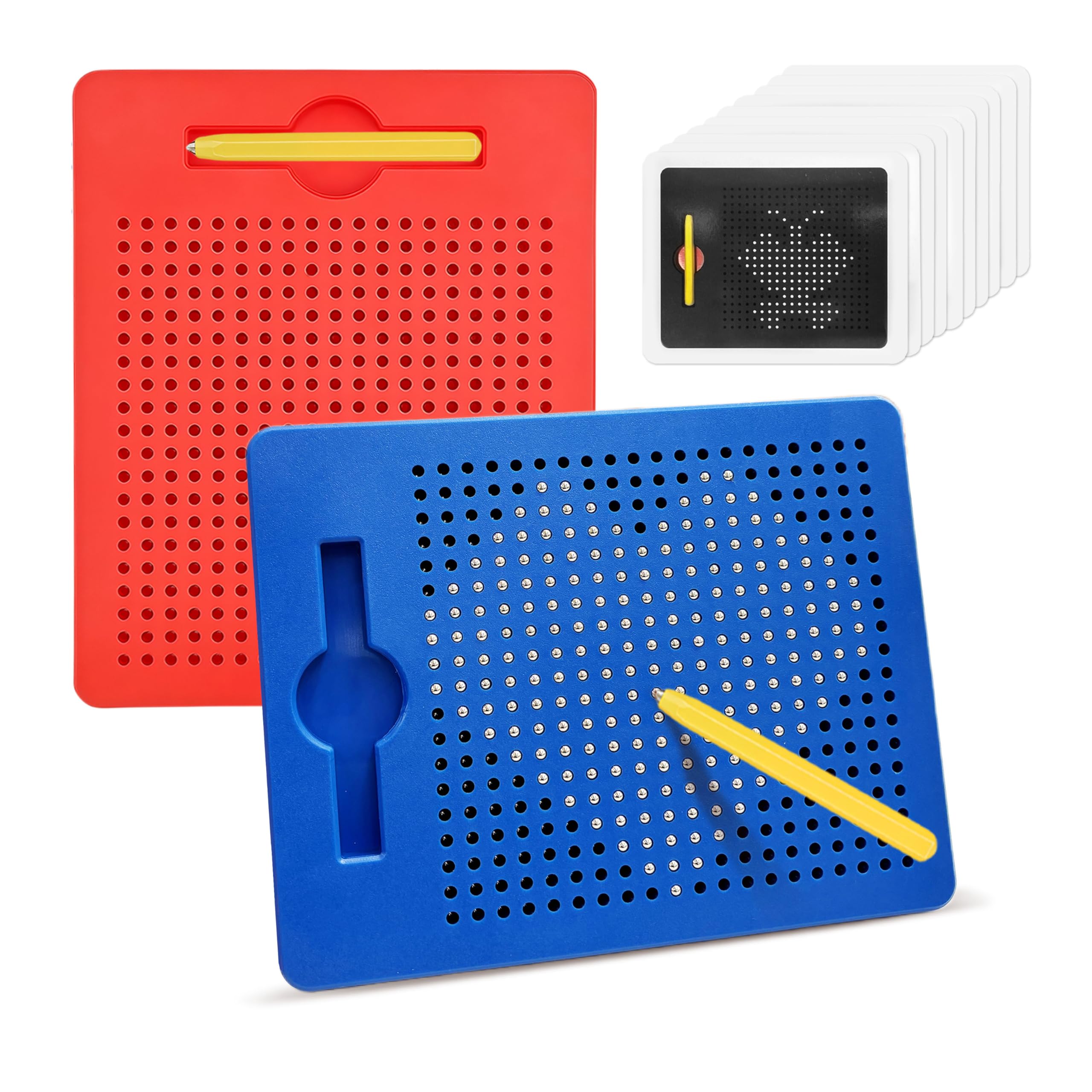 AMFUN 2 Pcs Magnetic Steel Ball Drawing Board with Pen, Magnetic Drawing Boards for Kids, Magnetic Doodle Board Tablet, Educational Toy for Children's Drawing, Doodling and Writing (Red, Blue)