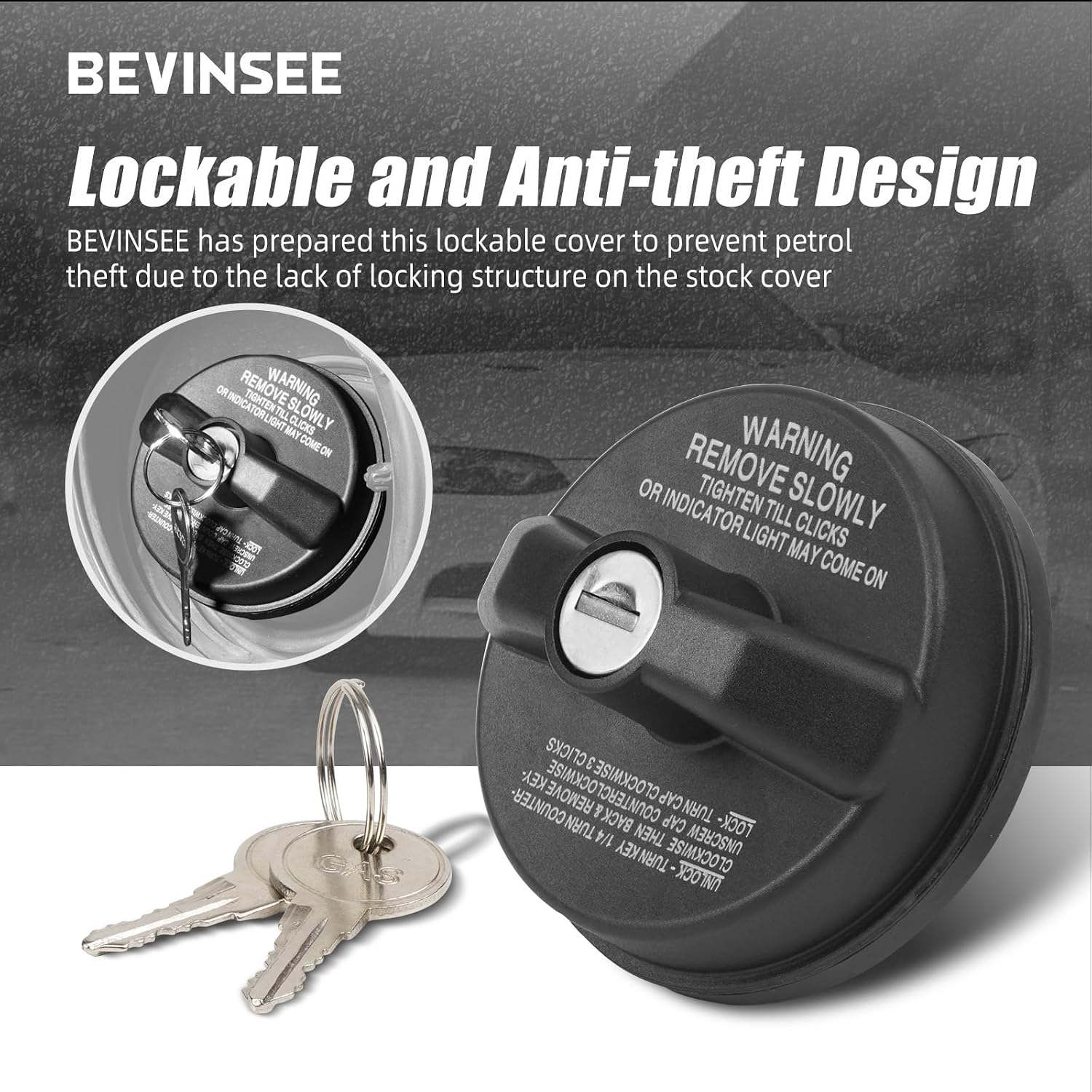 Bevinsee Locking Gas Cap 77300-53020 Compatible with Toyota 4Runner 2014-2023, Corolla iM 2018, RAV4 2014-2018, Compatible with Scion tC/iM 2014-2016, Gas Lock Fuel Cap with Key