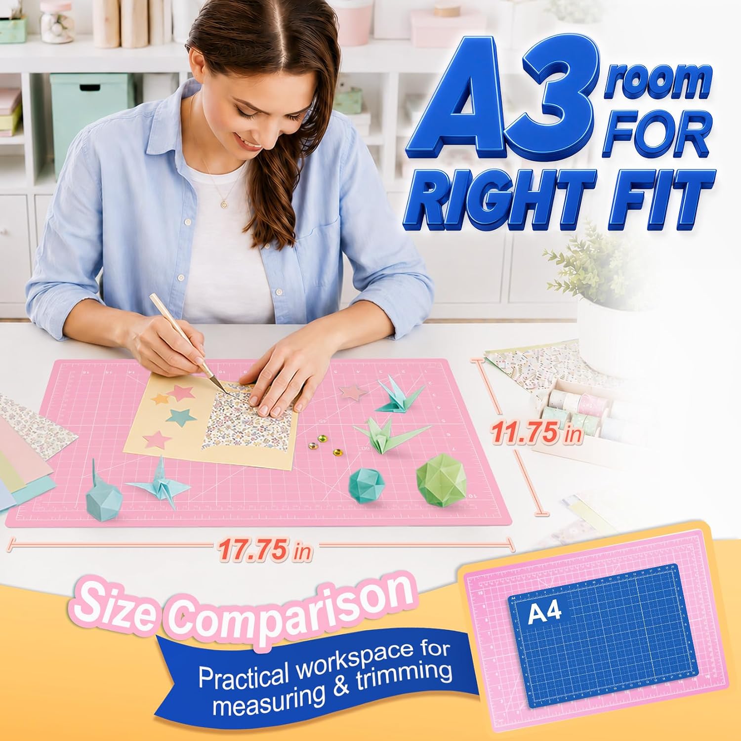 Jetmore 12" × 18" Cutting Mat, Non-Slip Fabric Cutting Mat, Light Pink, A3