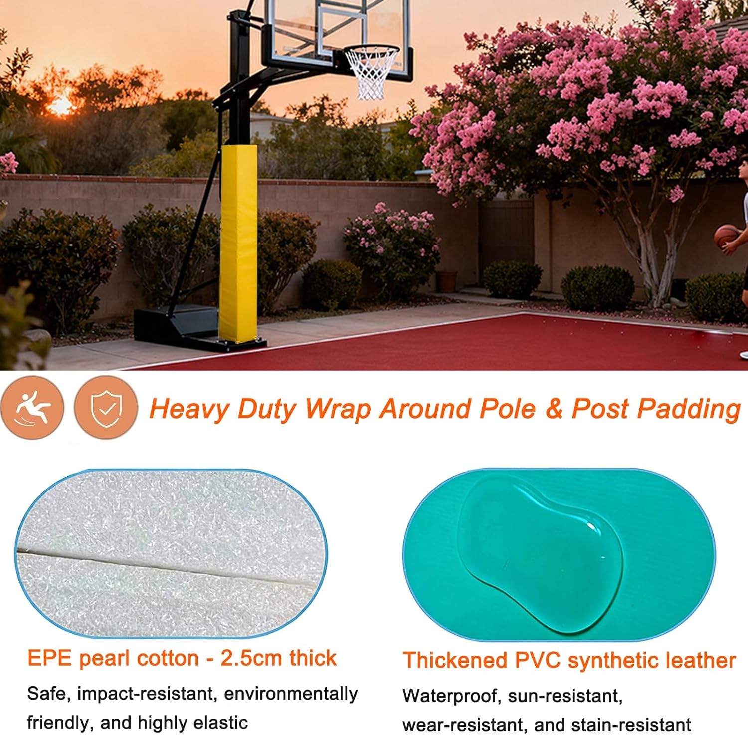 Basketball Pole Pad Hoop Pole Padding 4" 7" 12", 6ft Tall Gym Pole Padding Square Beam Wrap, Foam Padding for Square Pole, Basement Poles Safety Pads