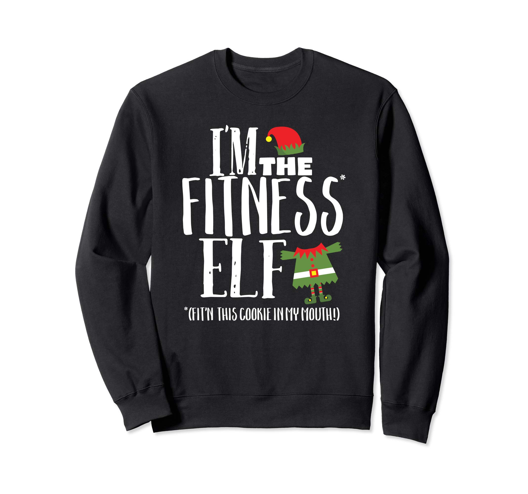 Fitness Cookie Elf Matching Family Group Christmas Costume Sweatshirt, Black