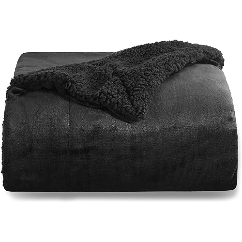 Bedsure GentleSoft Sherpa Fleece Throw Blanket Twin Size for Couch - Thick and Warm Throw for Women and Men, Soft Fuzzy Plush Twin Blanket for Winter, Black, 60x80 Inches