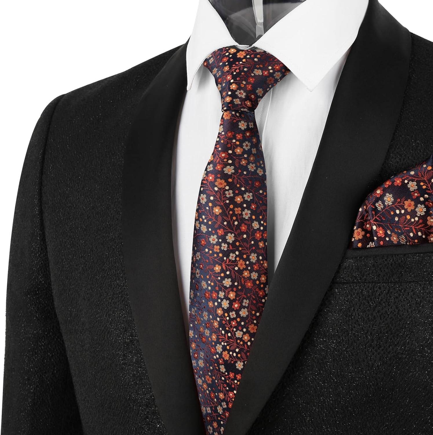 Alizeal Mens 3.15inches Exquisite Floral Tie with Small Flower Printed Pocket Square - Image 5