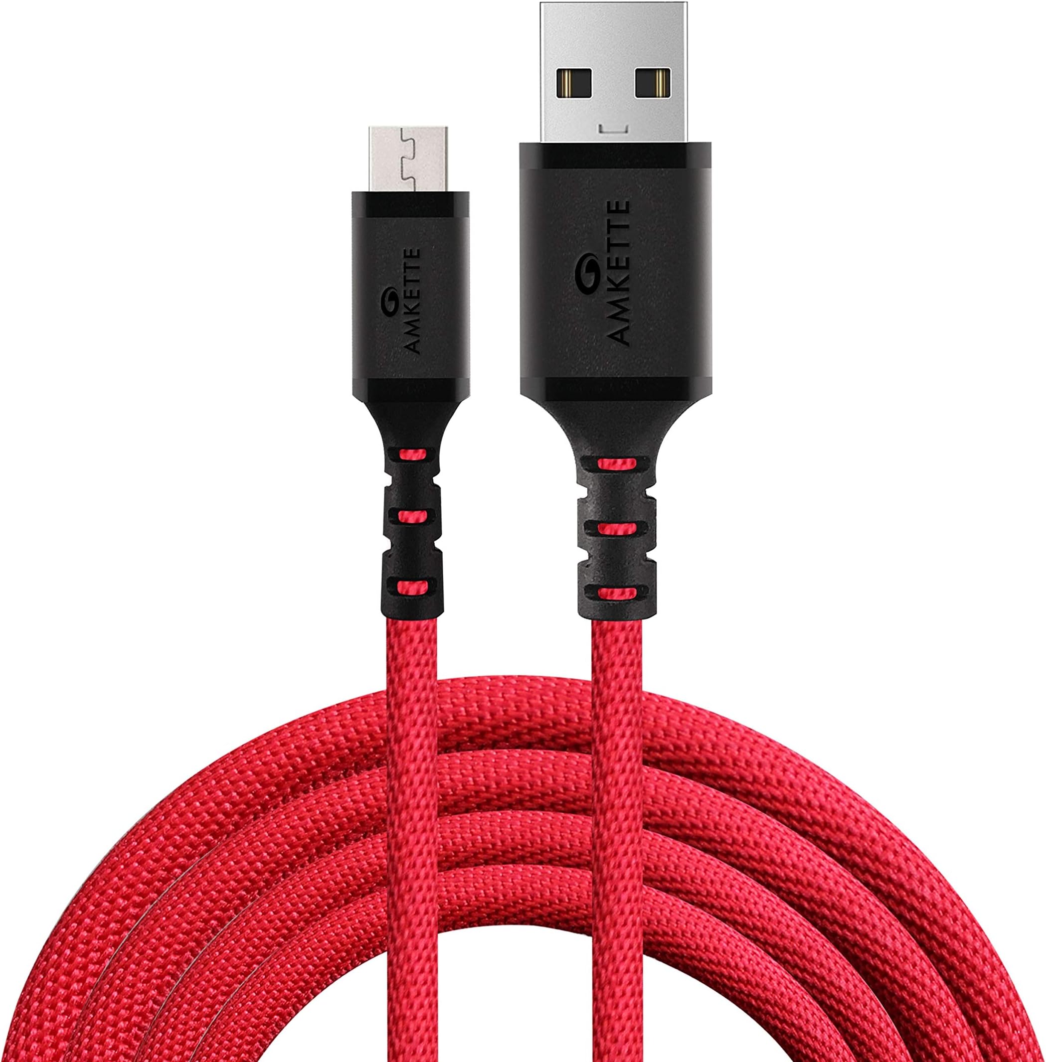 Amkette Tough Pro Micro USB Durable Braided Fast Charging Cable - 4.92 Feet (1.5 Meters) - (Red)