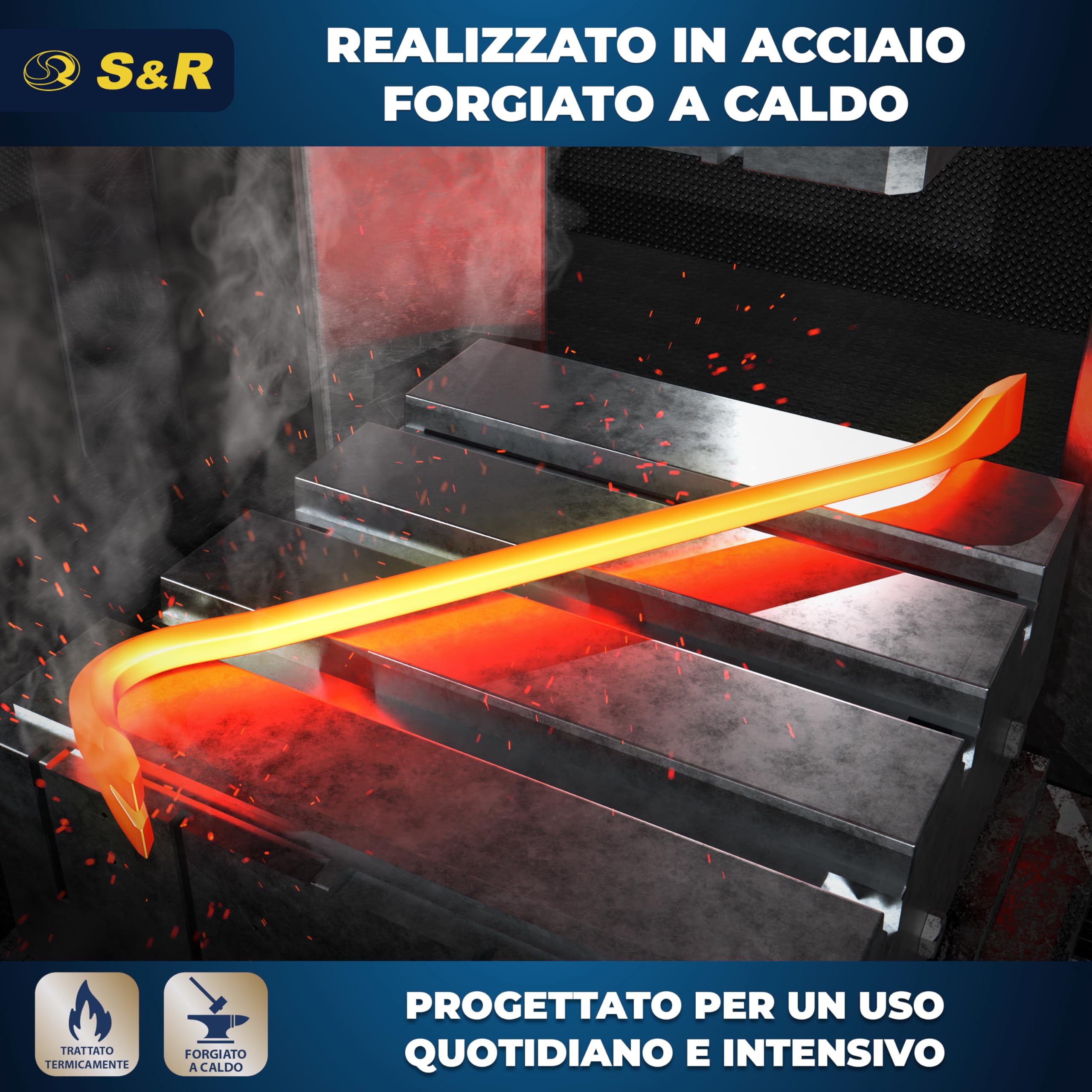 S&R Set di 2 Piedi di Porco Professionali 50 Cm e 80 Cm. Levachiodi per Bancali Piccolo e Lungo in Acciaio Temprato Ideali per Demolizioni, Smontaggi e Ristrutturazioni. Blu e Giallo.
