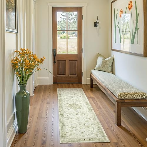 Vista 70 de jinchan Alfombra de pasillo lavable de 2 x 10 pulgadas, estilo vintage, envejecida, para interiores, delgada, tradicional, con estampado floral