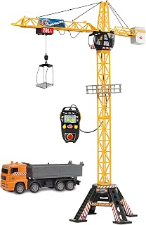 Dickie Toys 48" Mega Crane Playset with Remote Control Truck - Rotating Cab, Realistic Winch for Kids Ages 3-5