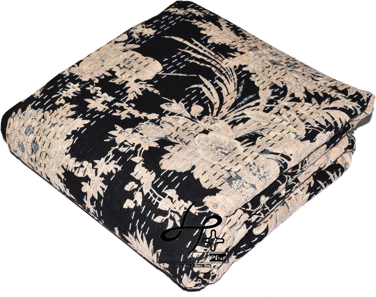 Queen Size Quilt New Indian Cotton Gudari Bedding Bedcover Black Color Bedspread Handmade Coverlet