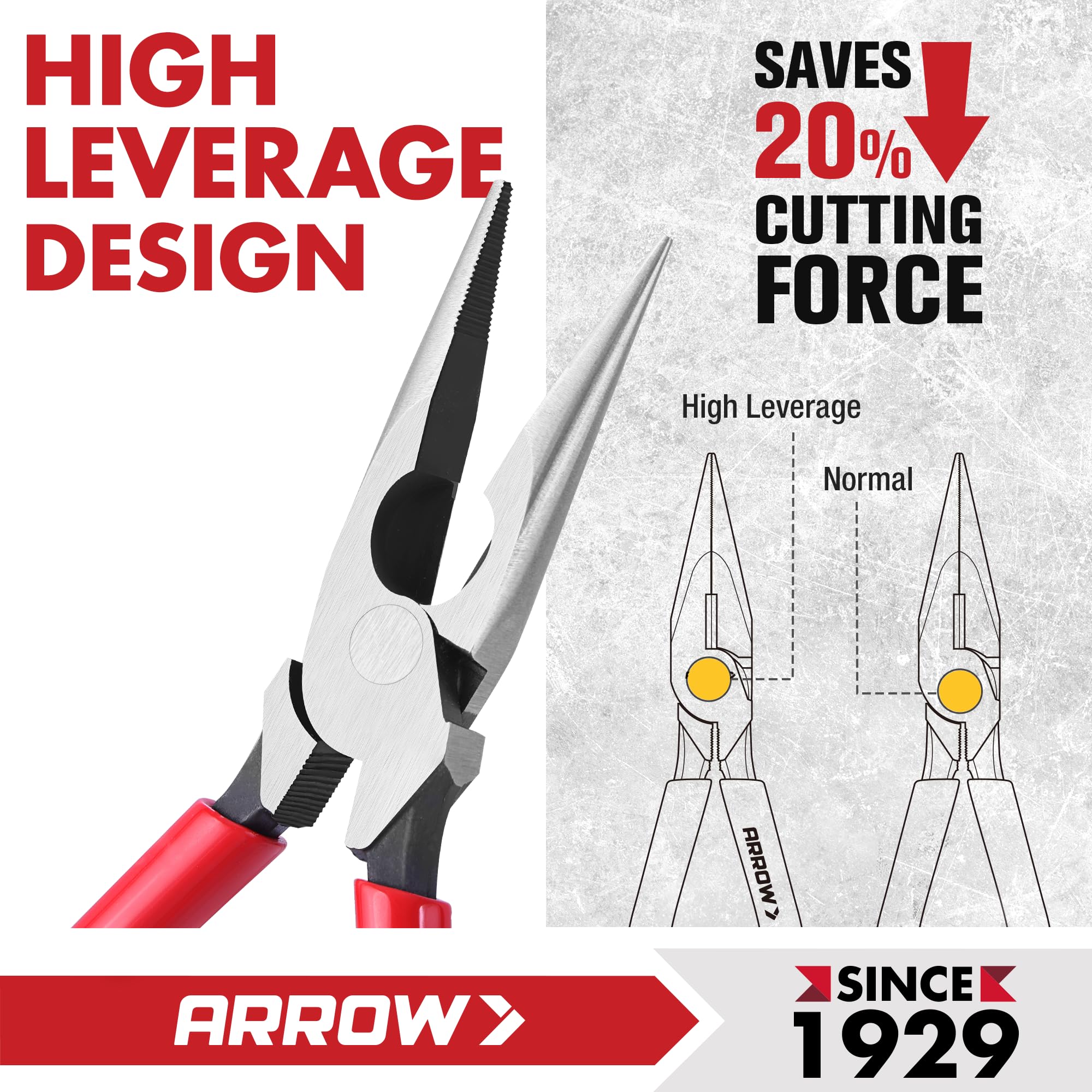 Arrow Spitzzange mit hoher Hebelwirkung, 20,3 cm, mit Seitenschneider, Spitzzange zum Greifen, Drahtbiegen, Schneiden
