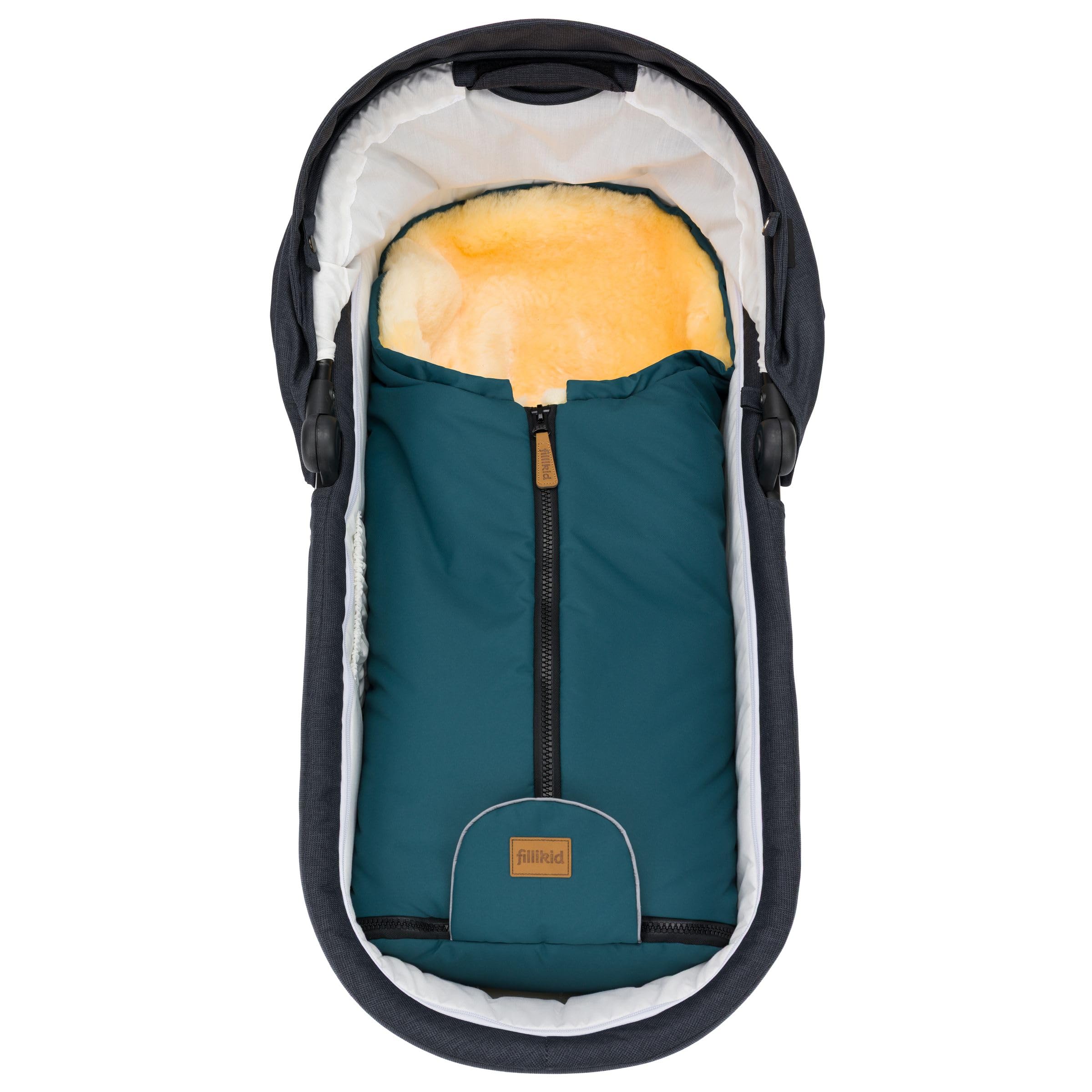 Fillikid Baby Fußsack Pamir & Windel Blaubär | Winterfußsack für Kinder | Lammfellfußsack für Babyschale, Kinderwagen & Buggy | warmer Fußsack mit echtem Lammfell | ab Geburt