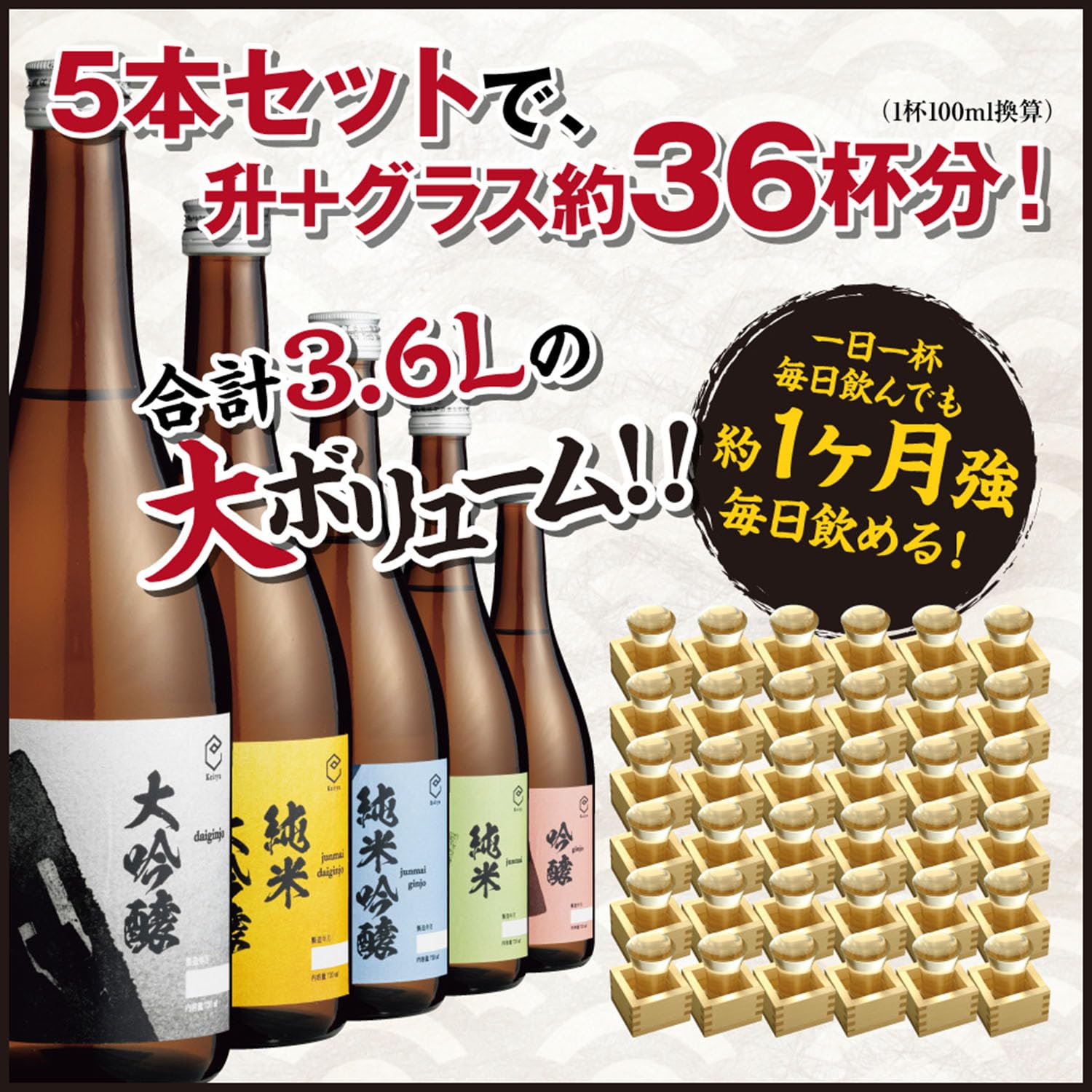 Amazon.co.jp: 日本酒　純米吟醸（1升）5本セット 日本酒 1万円 安い 人気 セット 5本 1800ml 一升瓶 日本酒