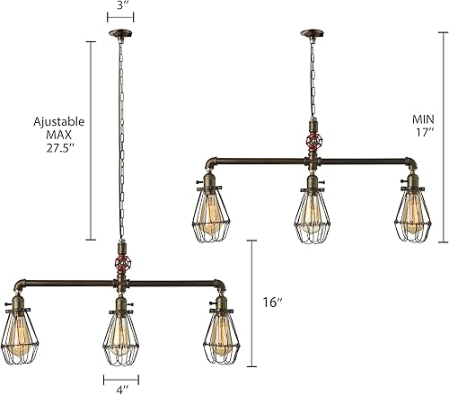 Miniatura 3 de RUNNUP - Lámpara de techo colgante de metal retro vintage industrial de 28 pulgadas de ancho, colgante de metal, lámpara colgante rústica, jaula de