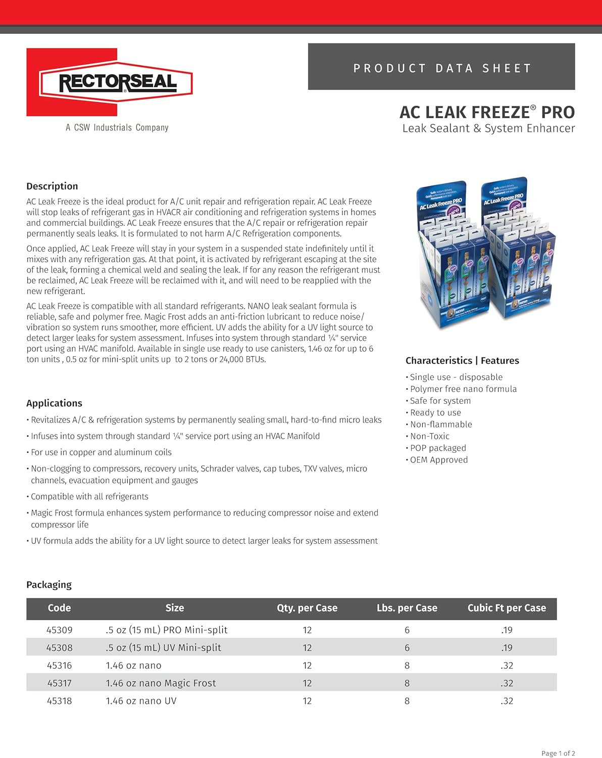 RectorSeal AC Leak Freeze 45309 Leak Sealant, Easy Application, HVAC, .5 oz.