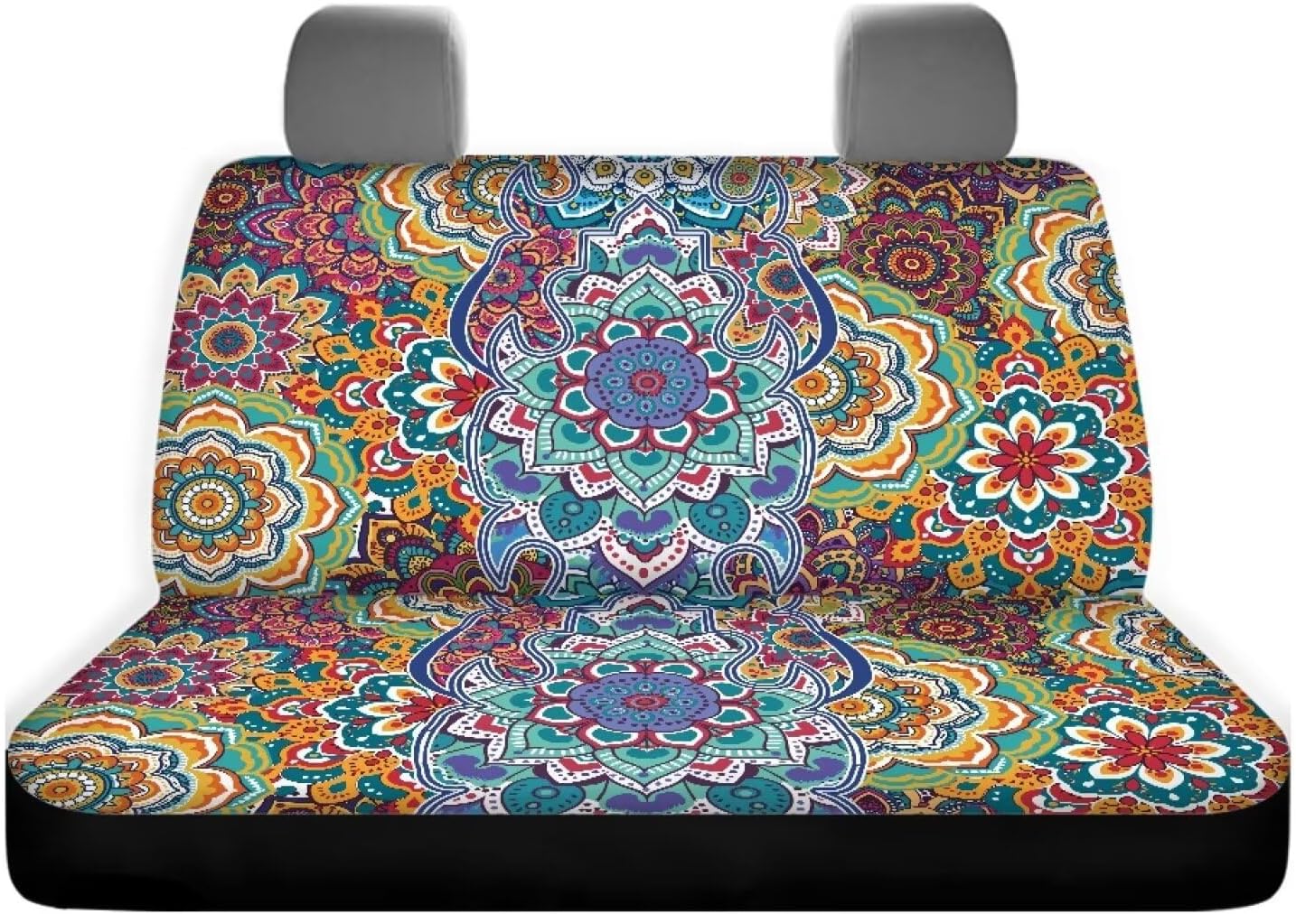Mandala Flower Car Back Seat Cover Universal Rear Seat Cover Anti-Slip Back Fabric Protection Interior Accessories Easy to Install Suitable for Cars, SUV